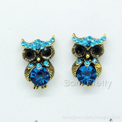 Earring Ear Stud Fashion Retro Blue Rhinestone Owl Design